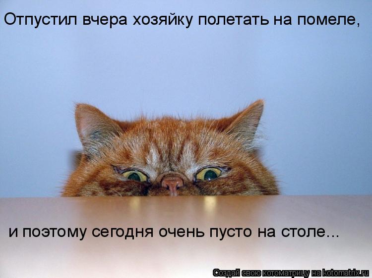 Отпустил вчера хозяйку полетать на помеле, и поэтому сегодня очень пусто на столе...... Котоматрица: Отпустил вчера хозяйку полетать на помеле, и поэтому сегодня очень пусто на столе...