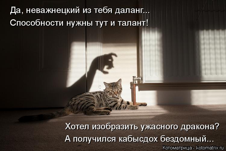 Котоматрица: Да, неважнецкий из тебя даланг... Способности нужны тут и талант! Хотел изобразить ужасного дракона? А получился кабысдох бездомный...