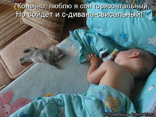 "Конечно, люблю я сон горизонтальный, Но сойдёт и с-дивана-свисальный!"... Котоматрица: "Конечно, люблю я сон горизонтальный, Но сойдёт и с-дивана-свисальный!"