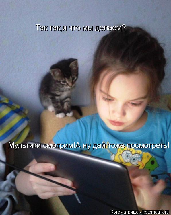 Так так,и что мы делаем? Мультики смотрим!А ну дай тоже посмотреть!... Котоматрица: Так так,и что мы делаем? Мультики смотрим!А ну дай тоже посмотреть!