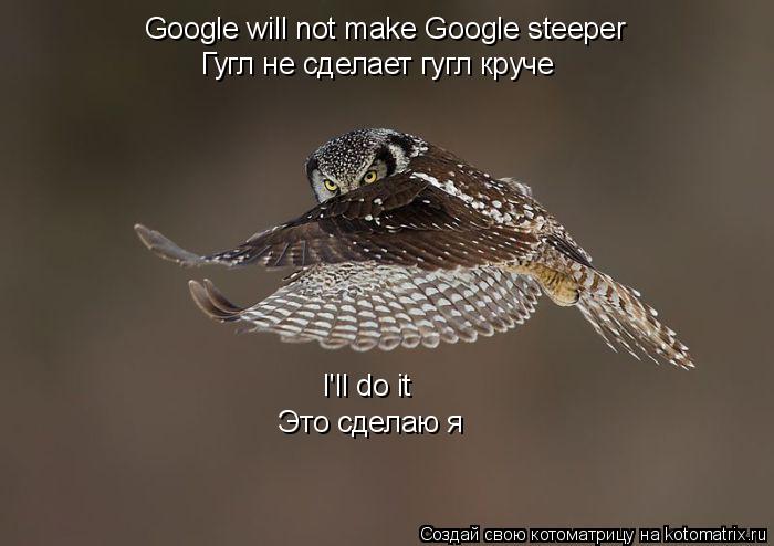 Google will not make Google steeper Гугл не сделает гугл круче I'll do it Это сделаю я... Котоматрица: Google will not make Google steeper Гугл не сделает гугл круче I'll do it Это сделаю я