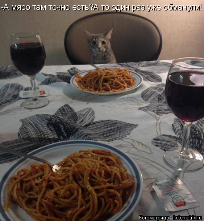 -А мясо там точно есть?А то один раз уже обманули!... Котоматрица: -А мясо там точно есть?А то один раз уже обманули!