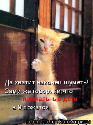 Котоматрица: Да хватит наконец шуметь! Сами же говорили,что нормальные дети  в 9 ложатся
