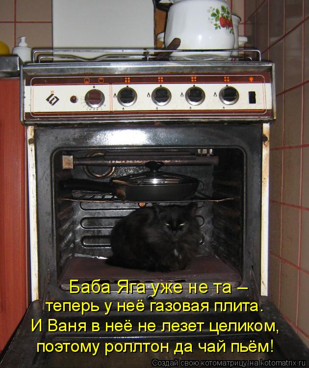 Баба Яга уже не та – теперь у неё газовая плита. И Ваня в неё не лезет целиком, поэтому роллтон да ча... Котоматрица: Баба Яга уже не та – теперь у неё газовая плита. И Ваня в неё не лезет целиком, поэтому роллтон да чай пьём!
