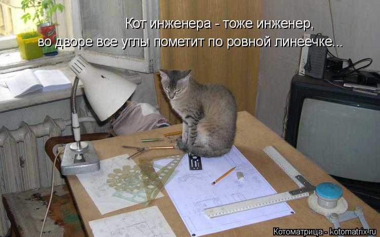 Кот инженера - тоже инженер, во дворе все углы пометит по ровной линеечке...... Котоматрица: Кот инженера - тоже инженер, во дворе все углы пометит по ровной линеечке...
