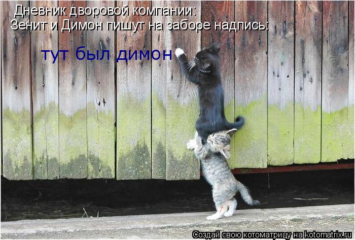 Дневник дворовой компании: Зенит и Димон пишут на заборе надпись: тут был димон /... Котоматрица: Дневник дворовой компании: Зенит и Димон пишут на заборе надпись: тут был димон /
