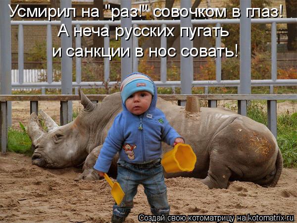 Котоматрица: Усмирил на "раз!" совочком в глаз!  А неча русского  пугать А неча русских пугать  и санкции в нос совать!