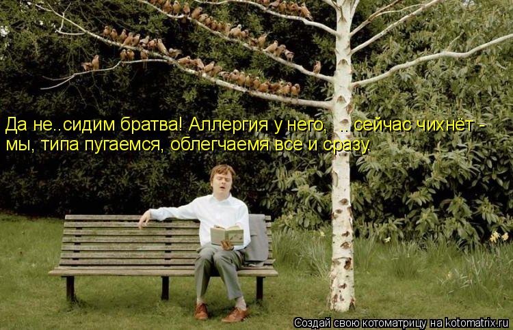 Да не..сидим братва! Аллергия у него, .. сейчас чихнёт - мы, типа пугаемся, облегчаемя все и сразу.... Котоматрица: Да не..сидим братва! Аллергия у него, .. сейчас чихнёт - мы, типа пугаемся, облегчаемя все и сразу.