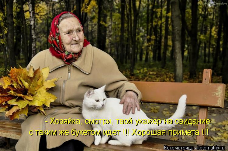 - Хозяйка, смотри, твой ухажер на свидание с таким же букетом идет !!! Хорошая примета !!!... Котоматрица: - Хозяйка, смотри, твой ухажер на свидание с таким же букетом идет !!! Хорошая примета !!!