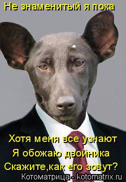 Не знаменитый я пока Хотя меня все узнают Я обожаю двойника Скажите,как его зовут?... Котоматрица: Не знаменитый я пока Хотя меня все узнают Я обожаю двойника Скажите,как его зовут?
