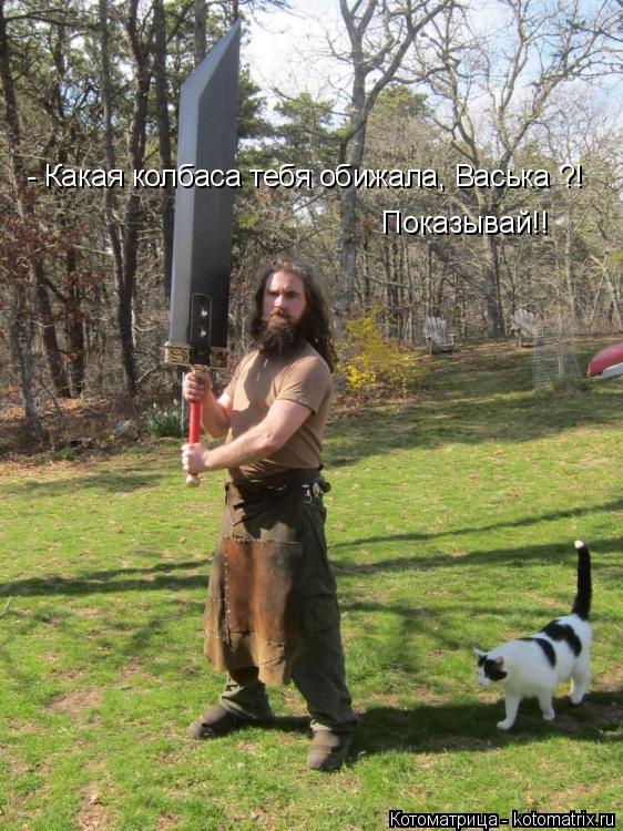 - Какая колбаса тебя обижала, Васька ?! Показывай!!... Котоматрица: - Какая колбаса тебя обижала, Васька ?! Показывай!!