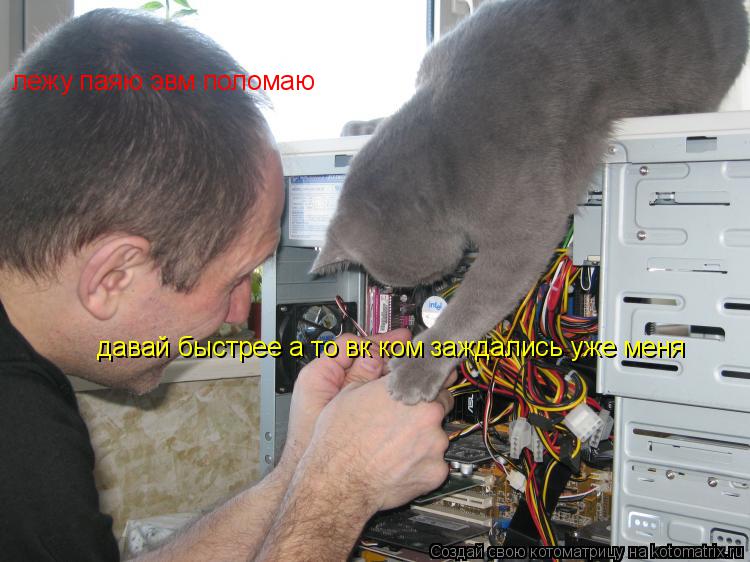 Котоматрица: лежу паяю эвм поломаю  давай быстрее а то вк ком заждались уже меня