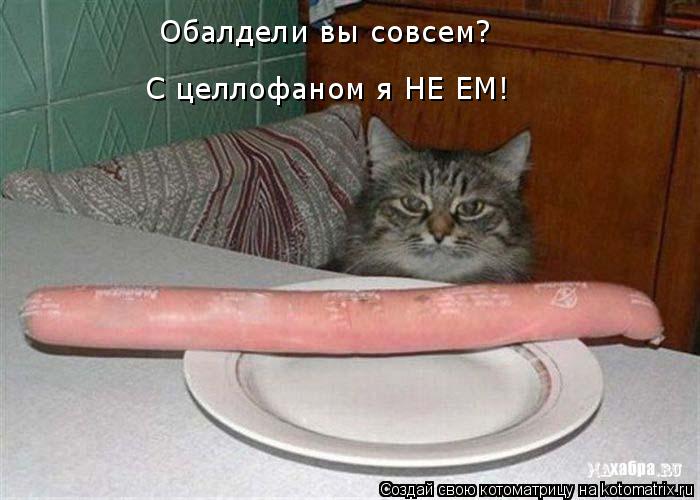 Котоматрица: Обалдели вы совсем? С целлофаном я НЕ ЕМ!