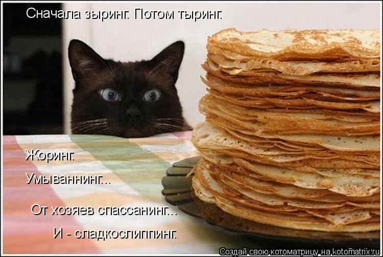 Котоматрица: Сначала зыринг. Потом тыринг. Жоринг. Умываннинг... От хозяев спассанинг... И - сладкослиппинг.