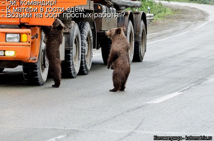 - Эй, командир! - К матери в гости едем. - Возьми на борт простых работяг?... Котоматрица: - Эй, командир! - К матери в гости едем. - Возьми на борт простых работяг?