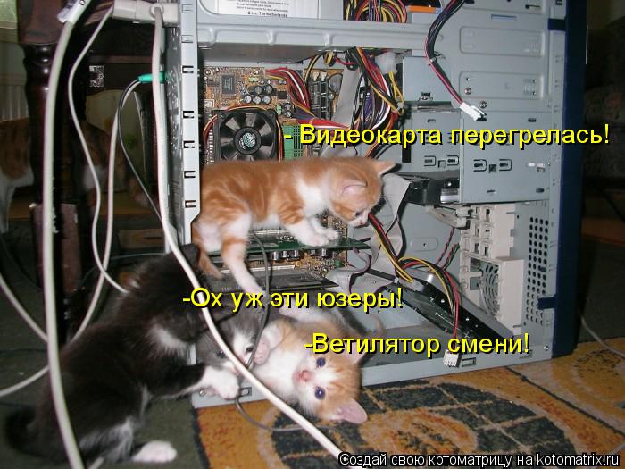 Котоматрица: - Видеокарта перегрелась! -Ветилятор смени! -Ох уж эти юзеры!