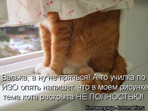 Котоматрица: Васька, а ну не прячься! А то училка по ИЗО опять напишет, что в моем рисунке тема кота раскрыта НЕ ПОЛНОСТЬЮ!