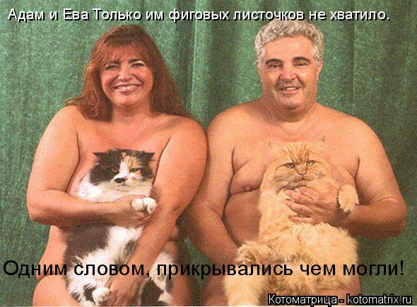 Котоматрица: Адам и Ева Только им фиговых листочков не хватило.  Одним словом, прикрывались чем могли!