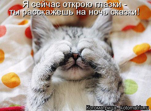 Я сейчас открою глазки - ты расскажешь на ночь сказки!... Котоматрица: Я сейчас открою глазки - ты расскажешь на ночь сказки!