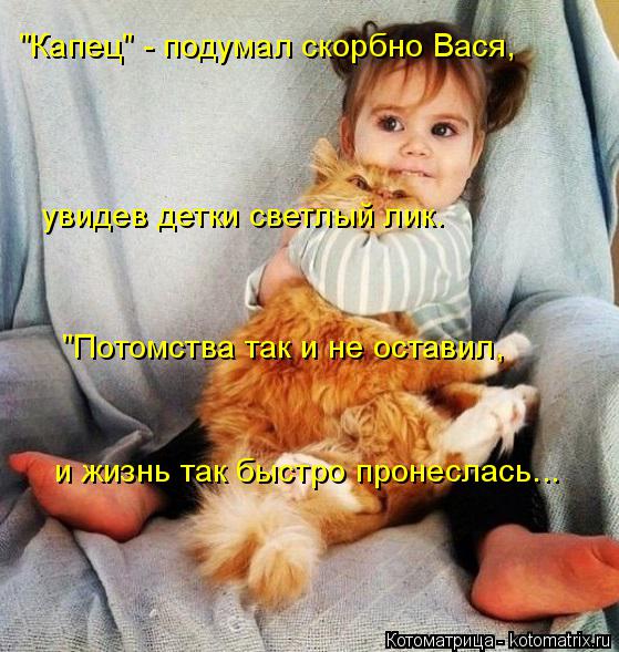"Капец" - подумал скорбно Вася, увидев детки светлый лик. "Потомства так и не оставил, и жизнь так ... Котоматрица: "Капец" - подумал скорбно Вася, увидев детки светлый лик. "Потомства так и не оставил, и жизнь так быстро пронеслась...