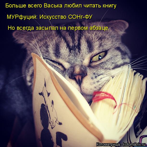 Больше всего Васька любил читать книгу МУРфуций: Искусство СОНг-ФУ Но всегда засыпал на первом абзаце... Котоматрица: Больше всего Васька любил читать книгу МУРфуций: Искусство СОНг-ФУ Но всегда засыпал на первом абзаце.