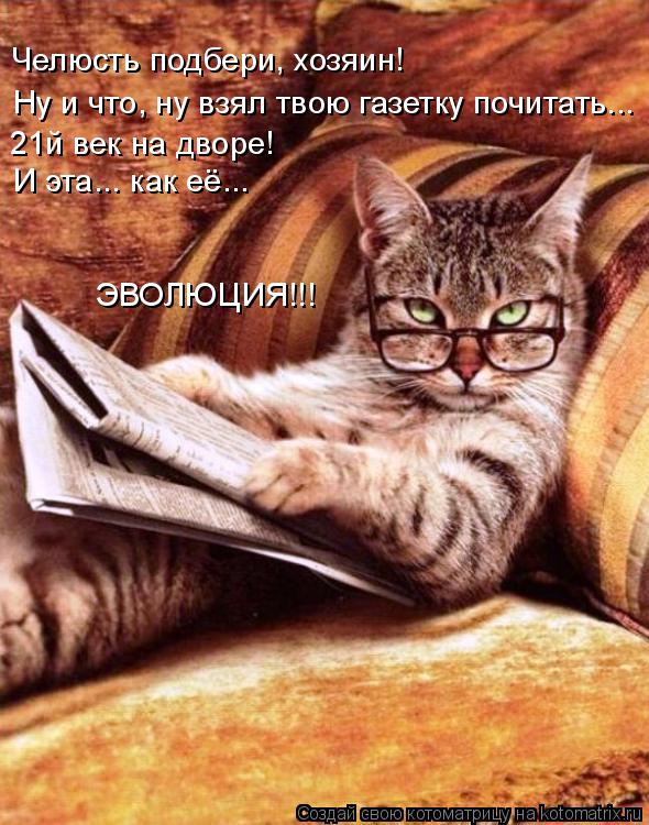 Ну и что, ну взял твою газетку почитать... Челюсть подбери, хозяин! 21й век на дворе! И эта... как ... Котоматрица: Ну и что, ну взял твою газетку почитать... Челюсть подбери, хозяин! 21й век на дворе! И эта... как её... ЭВОЛЮЦИЯ!!!