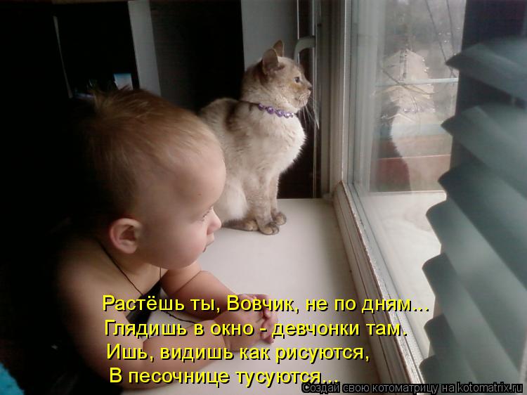 Растёшь ты, Вовчик, не по дням... Глядишь в окно - девчонки там. Ишь, видишь как рисуются, В песочниц... Котоматрица: Растёшь ты, Вовчик, не по дням... Глядишь в окно - девчонки там. Ишь, видишь как рисуются, В песочнице тусуются...