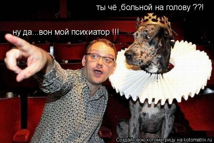 Котоматрица: ты чё ,больной на голову ??! ну да...вон мой психиатор !!!