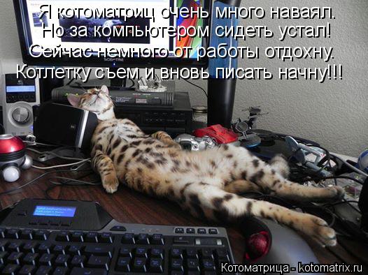 Я котоматриц очень много наваял. Но за компьютером сидеть устал! Сейчас немного от работы отдохну. Ко... Котоматрица: Я котоматриц очень много наваял. Но за компьютером сидеть устал! Сейчас немного от работы отдохну. Котлетку съем и вновь писать начну!!!