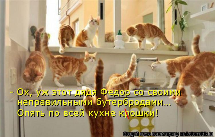 - Ох, уж этот дядя Федор со своими неправильными бутербродами… Опять по всей кухне крошки! \... Котоматрица: - Ох, уж этот дядя Федор со своими неправильными бутербродами… Опять по всей кухне крошки! \