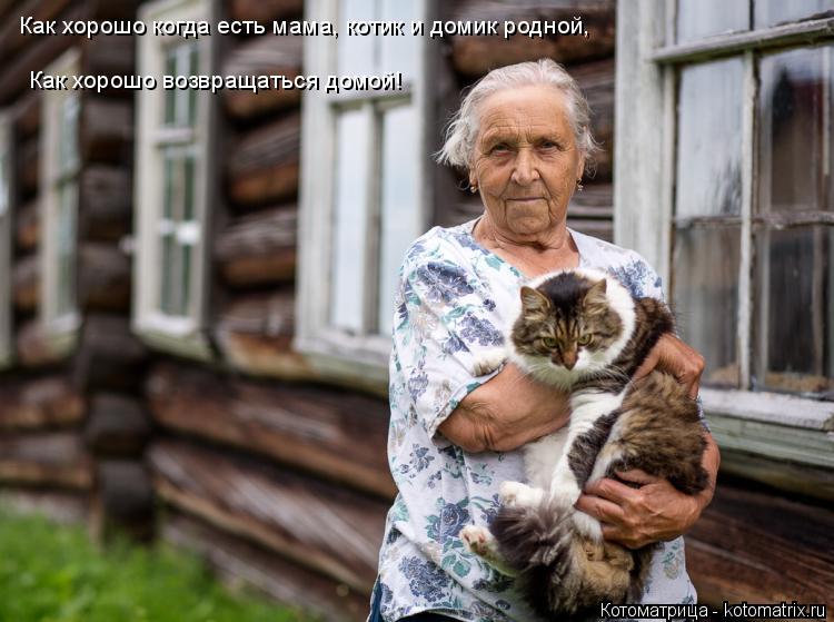 Котоматрица: Как хорошо когда есть мама, котик и домик родной, Как хорошо возвращаться домой!
