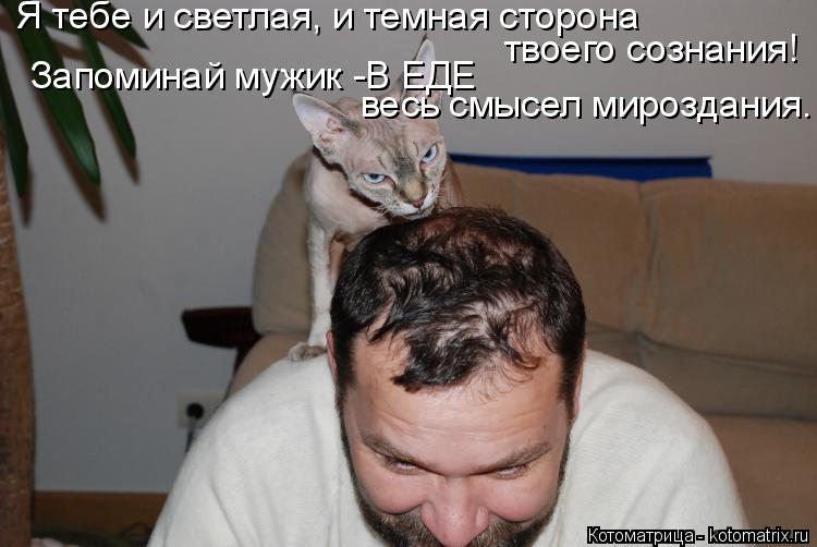 Котоматрица: Я тебе и светлая, и темная сторона твоего сознания! Запоминай мужик -В ЕДЕ весь смысел мироздания.