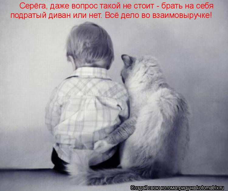 Котоматрица: Серёга, даже вопрос такой не стоит - брать на себя подратый диван или нет. Всё дело во взаимовыручке!