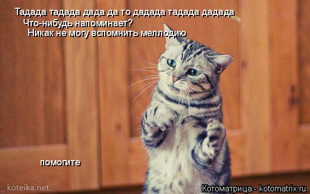 Котоматрица: Тадада тадада дада да то дадада тадада дадада Что-нибудь напоминает? Никак не могу вспомнить меллодию помогите