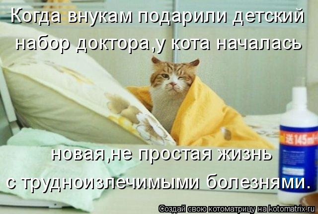 Котоматрица: Когда внукам подарили детский набор доктора,у кота началась новая,не простая жизнь  с трудноизлечимыми болезнями.