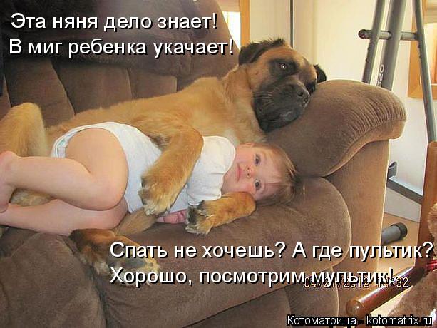 Эта няня дело знает! В миг ребенка укачает! Спать не хочешь? А где пультик? Хорошо, посмотрим мультик... Котоматрица: Эта няня дело знает! В миг ребенка укачает! Спать не хочешь? А где пультик? Хорошо, посмотрим мультик!