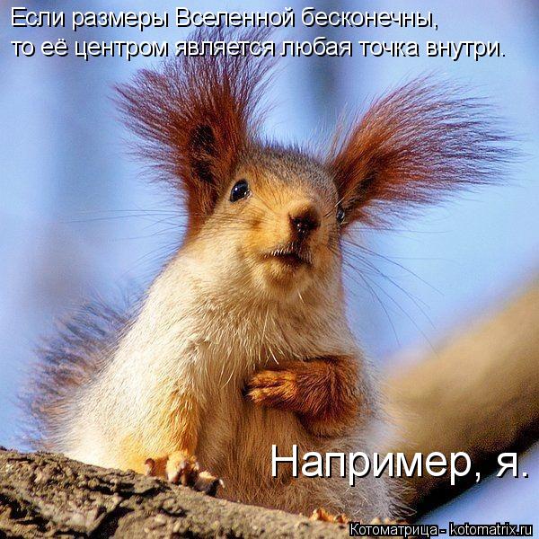 Если размеры Вселенной бесконечны, то её центром является любая точка внутри. Например, я.... Котоматрица: Если размеры Вселенной бесконечны, то её центром является любая точка внутри. Например, я.