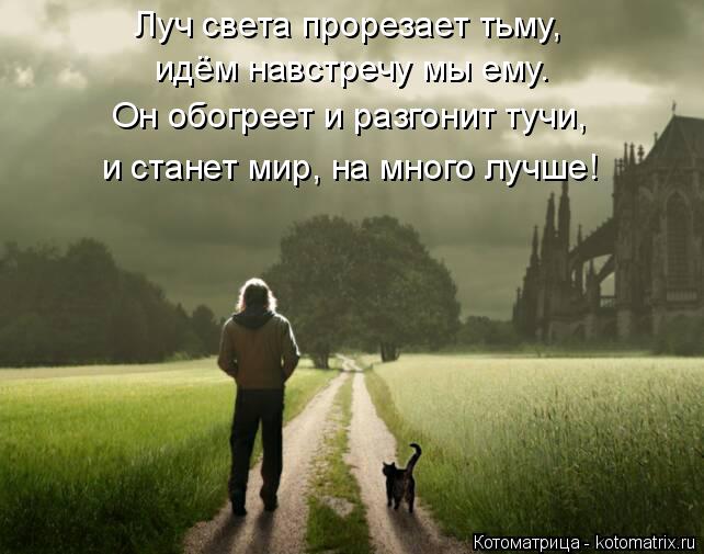 Луч света прорезает тьму, идём навстречу мы ему. Он обогреет и разгонит тучи, и станет мир, на много ... Котоматрица: Луч света прорезает тьму, идём навстречу мы ему. Он обогреет и разгонит тучи, и станет мир, на много лучше!