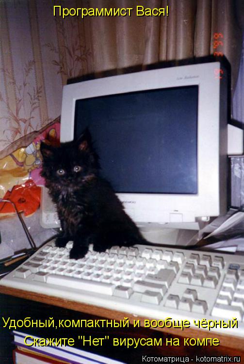 Котоматрица: Программист Вася! Удобный,компактный и вообще чёрный Скажите "Нет" вирусам на компе