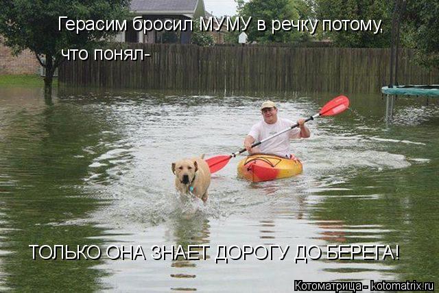 Герасим бросил МУМУ в речку потому, что понял- ТОЛЬКО ОНА ЗНАЕТ ДОРОГУ ДО БЕРЕГА!... Котоматрица: Герасим бросил МУМУ в речку потому, что понял- ТОЛЬКО ОНА ЗНАЕТ ДОРОГУ ДО БЕРЕГА!