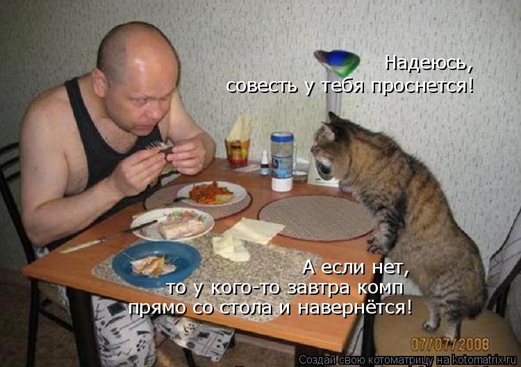 Надеюсь, совесть у тебя проснется! А если нет, то у кого-то завтра комп прямо со стола и навернётся... Котоматрица: Надеюсь, совесть у тебя проснется! А если нет, то у кого-то завтра комп прямо со стола и навернётся!