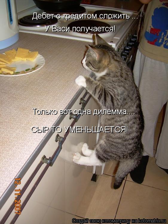 Дебет с кредитом сложить ... У Васи получается! Только вот одна дилемма.... СЫР ТО УМЕНЬШАЕТСЯ!... Котоматрица: Дебет с кредитом сложить ... У Васи получается! Только вот одна дилемма.... СЫР ТО УМЕНЬШАЕТСЯ!