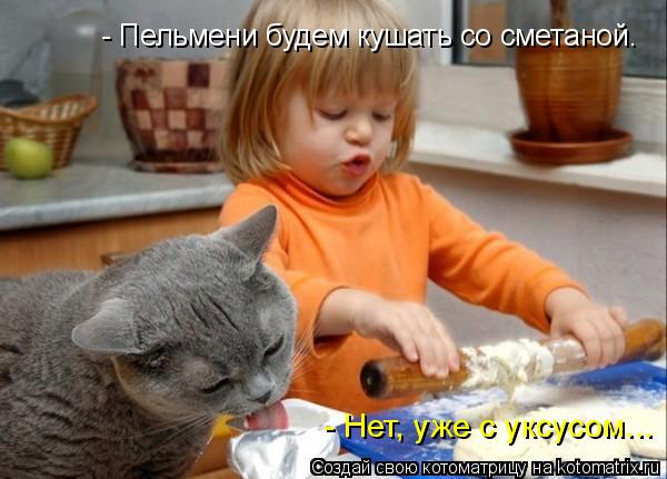 - Пельмени будем кушать со сметаной. - Нет, уже с уксусом...... Котоматрица: - Пельмени будем кушать со сметаной. - Нет, уже с уксусом...