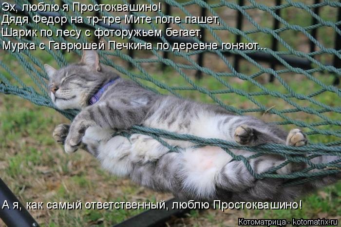 Котоматрица: Эх, люблю я Простоквашино! Дядя Федор на тр-тре Мите поле пашет, Шарик по лесу с фоторужьем бегает, Мурка с Гаврюшей Печкина по деревне гоняю