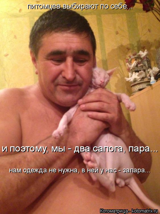 Котоматрица: питомцев выбирают по себе... и поэтому, мы - два сапога, пара... нам одежда не нужна, в ней у нас - запара...