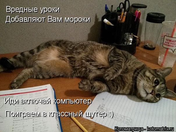 Вредные уроки Добавляют Вам мороки Иди включай компьютер Поиграем в классный шутер :)... Котоматрица: Вредные уроки Добавляют Вам мороки Иди включай компьютер Поиграем в классный шутер :)