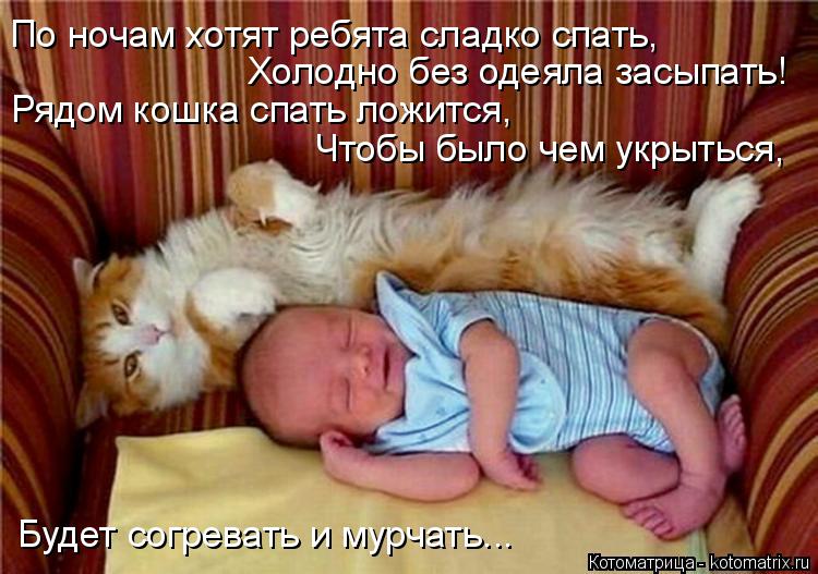 По ночам хотят ребята сладко спать, Холодно без одеяла засыпать! Рядом кошка спать ложится, Чтобы бы... Котоматрица: По ночам хотят ребята сладко спать, Холодно без одеяла засыпать! Рядом кошка спать ложится, Чтобы было чем укрыться, Будет согревать и мурч