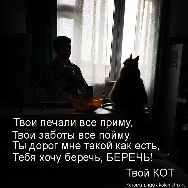 Твои печали все приму, Твои заботы все пойму. Ты дорог мне такой как есть, Тебя хочу беречь, БЕРЕЧЬ! ... Котоматрица: Твои печали все приму, Твои заботы все пойму. Ты дорог мне такой как есть, Тебя хочу беречь, БЕРЕЧЬ! Твой КОТ