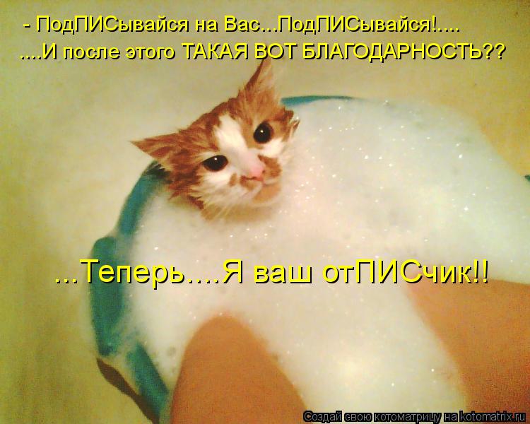 - ПодПИСывайся на Вас...ПодПИСывайся!.... ....И после этого ТАКАЯ ВОТ БЛАГОДАРНОСТЬ?? ...Теперь....Я ... Котоматрица: - ПодПИСывайся на Вас...ПодПИСывайся!.... ....И после этого ТАКАЯ ВОТ БЛАГОДАРНОСТЬ?? ...Теперь....Я ваш отПИСчик!!