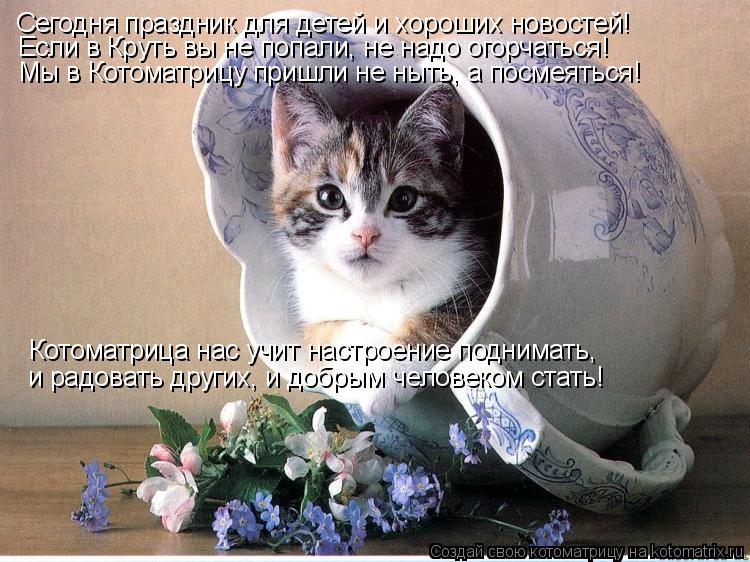 Котоматрица: Сегодня праздник для детей и хороших новостей! Если в Круть вы не попали, не надо огорчаться! Мы в Котоматрицу пришли не ныть, а посмеяться! К